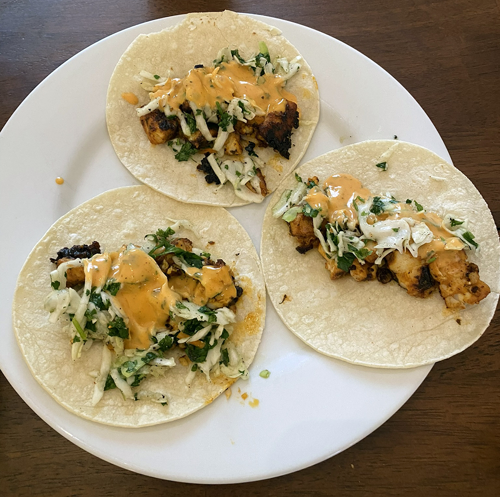 Blackened lingcod fish tacos