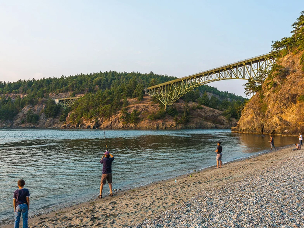 Beach fishing for salmon on whidbey island